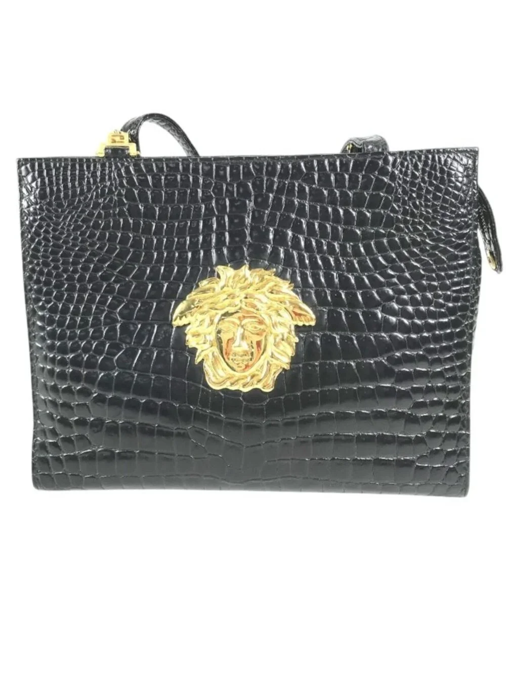 Versace Shoulder Bag Big Medusa Logo Greca Embossed Leather Black
